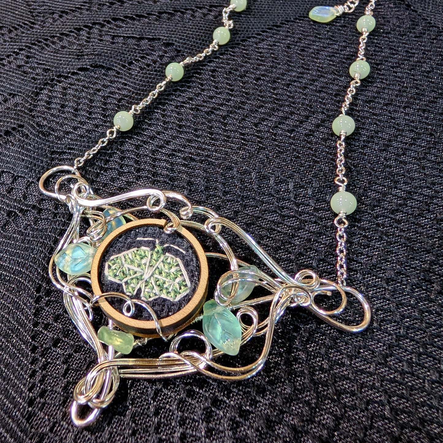 Wire Wrapped Emerald Moth Bib Necklace
