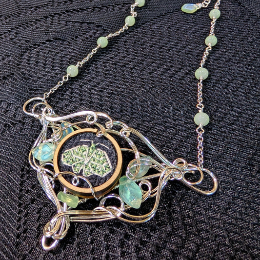 Wire Wrapped Emerald Moth Bib Necklace